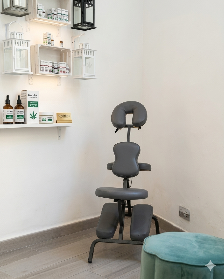 Sala de tratamiento con CBD en tienda Grabbit — equipamiento profesional