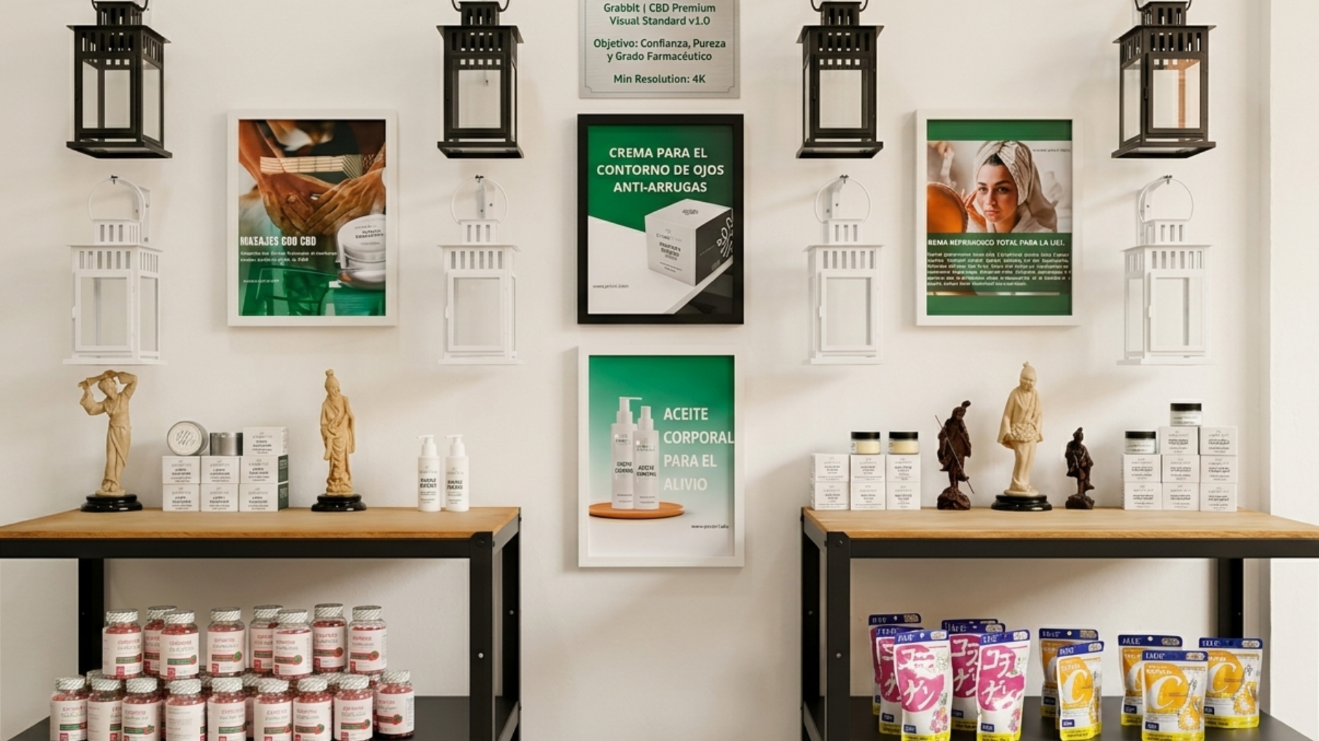 Interior tienda Grabbit CBD Premium con productos Green Labs — L'Hospitalet de Llobregat Barcelona