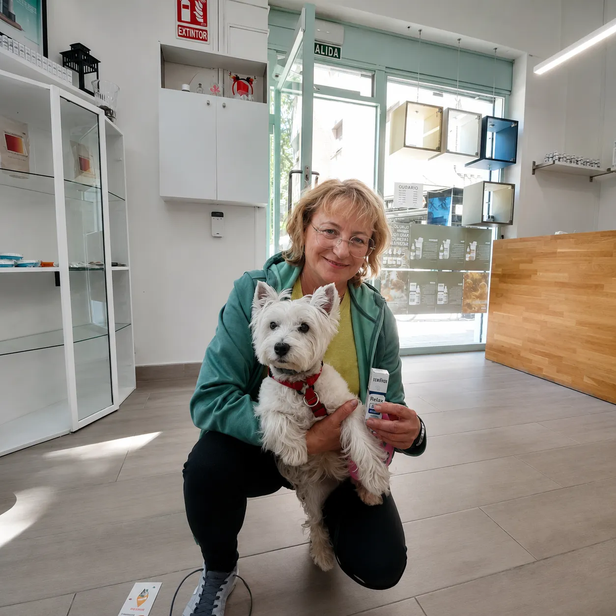 Dueña con el perrito Thor y el aceite TerpoVet Relax